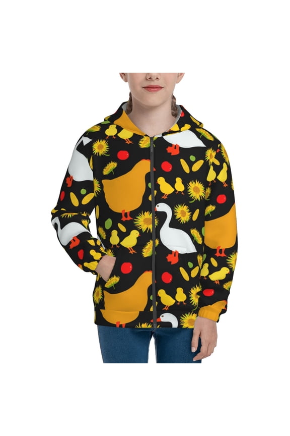 Farm Goose Pattern Kids Boys Girls Zip Up Hoodie 3D Printed Hooded Sweatshirt Hoody Coat with Pocket 7-12 Y-Small