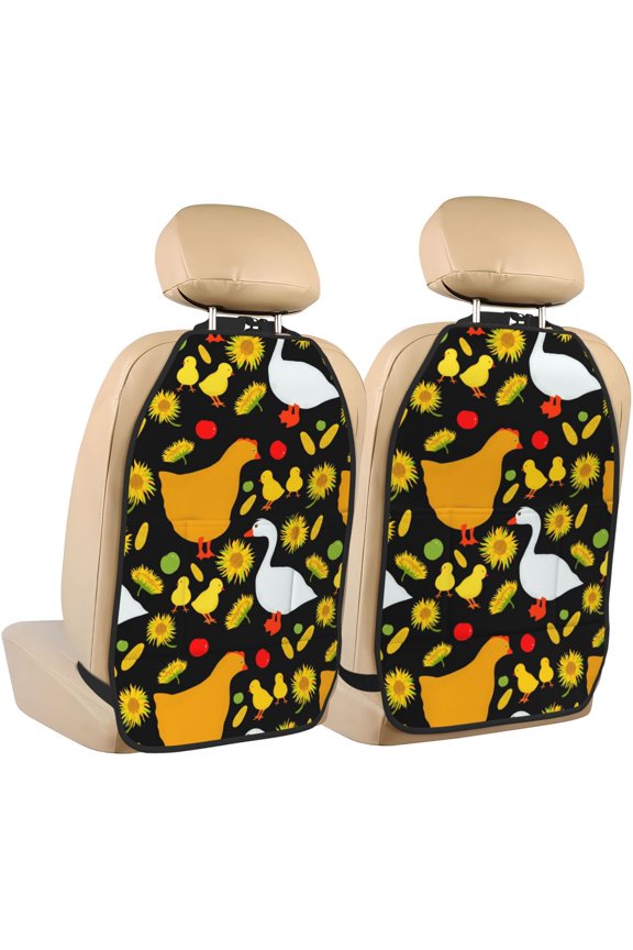 Farm Goose Print 2 Pack Car Kick Mat Seat Cover Back Protector Mat with Pockets for Organizer Backseat Protector and Storage Anti Kick Pad for Vehicles