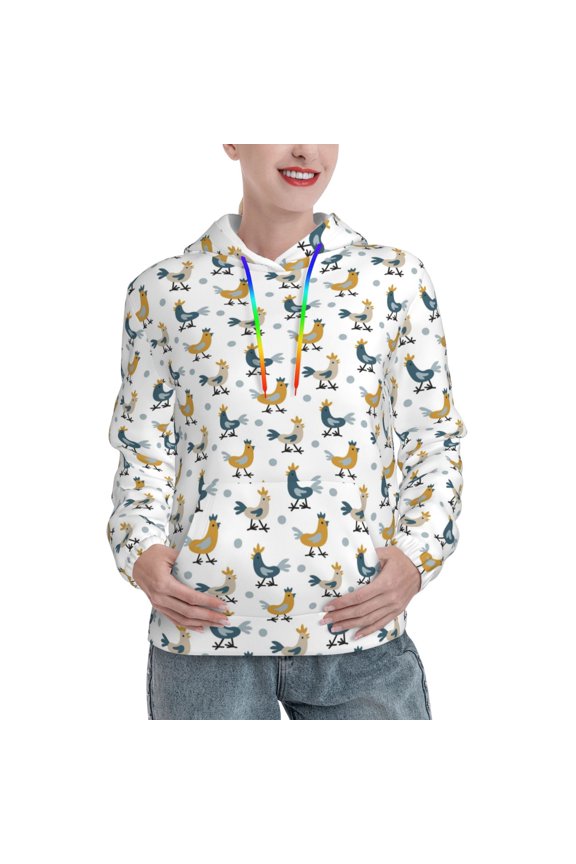 Farm Roosters Print Womens Oversized Hoodies Sweatshirts Hooded Pullover Tops Sweaters Casual-Medium