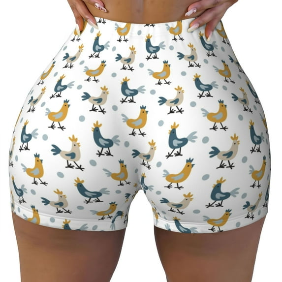 Kdxio Farm Roosters Print Workout Shorts for Women Seamless Soft Smooth Gym Yoga Scrunch Active Shorts