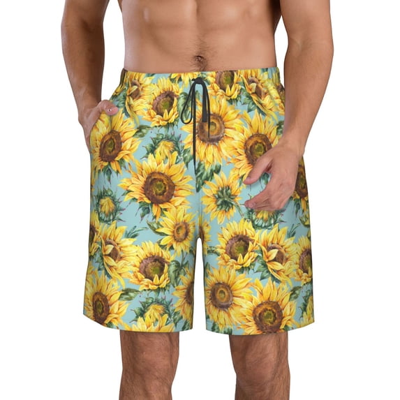 Kdxio Farmhouse Sunflower Pattern Mens Casual Shorts - Drawstring Summer Beach Sports Shorts for Men