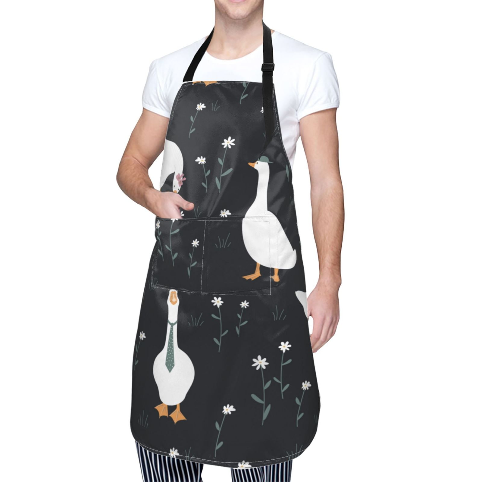 Kdxio Fashionable Goose Apron with Pockets Adjustable Kitchen Aprons for Men Women Waterproof Aprons for Cooking,Drawing,Crafting, Baking Household Cleaning