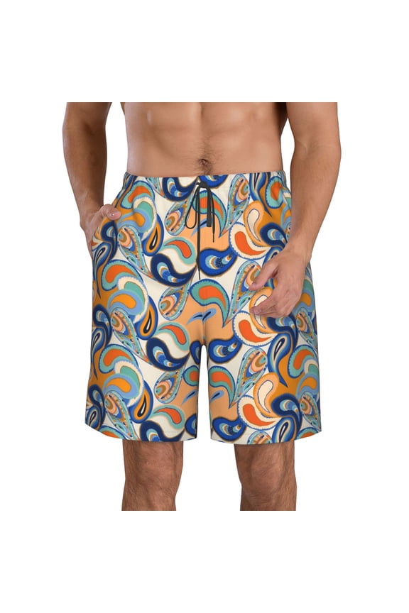 Fashionable Paisley Pattern Mens Casual Shorts - Drawstring Summer Beach Sports Shorts for Men