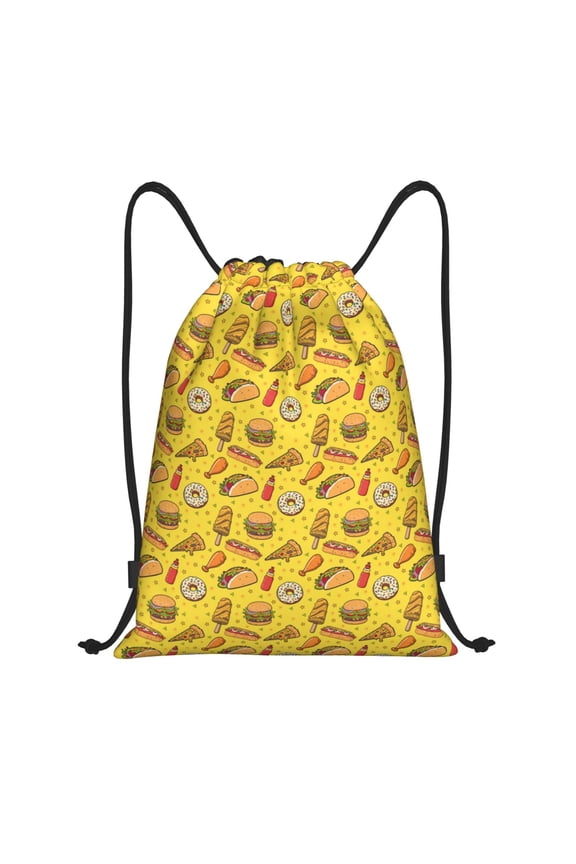 Fast Food 1 Print Drawstring Backpack Bag,Waterproof Draw String Back Sack, Gym Drawstring Bags Swim Bag For Unisex