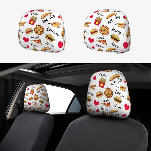 Kdxio Fast Food Pattern Print 2 Piece Car Head Rest Covers Set Auto Front/Rear Seats Headrest Cover Universal Fit Most Cars,Sedan, SUV