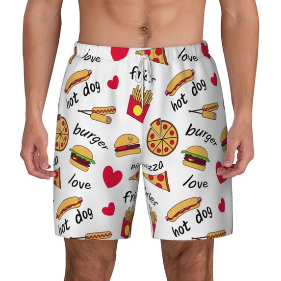 Kdxio Fast Food Print Men'S Swim Trunks With Compression Liner 7 Inch Inseam Quick Dry Swim Shorts
