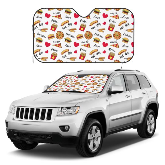 Kdxio Fast Food Print Windshield Sun Shade, Foldable Sun Blocker for Car,Truck,SUV Automotive Interior Sun Protection,Reflective Shade for Front Windshield(Small)
