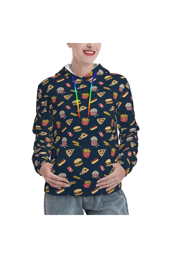 Fast Food Print Womens Oversized Hoodies Sweatshirts Hooded Pullover Tops Sweaters Casual-X-Large