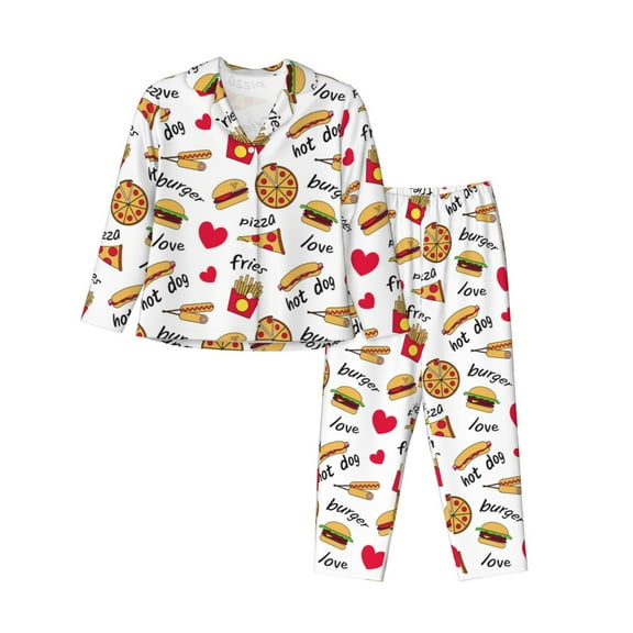 Kdxio Fast Food Women's Pajama Sets Long Sleeve Button Down Sleepwear Nightwear Soft Pjs Lounge Sets-XX-Large
