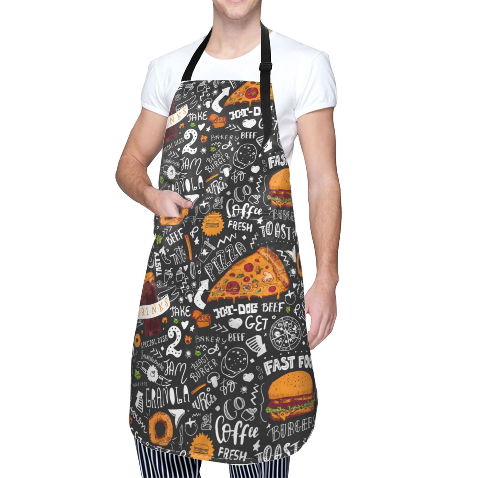 Kdxio Fastfood 1 Apron with Pockets Adjustable Kitchen Aprons for Men Women Waterproof Aprons for Cooking,Drawing,Crafting, Baking Household Cleaning