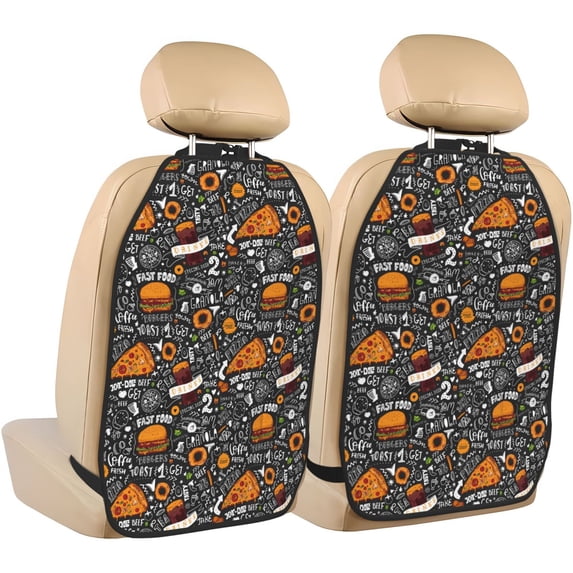 Kdxio Fastfood 1 Print 2 Pack Car Kick Mat Seat Cover Back Protector Mat with Pockets for Organizer Backseat Protector and Storage Anti Kick Pad for Vehicles
