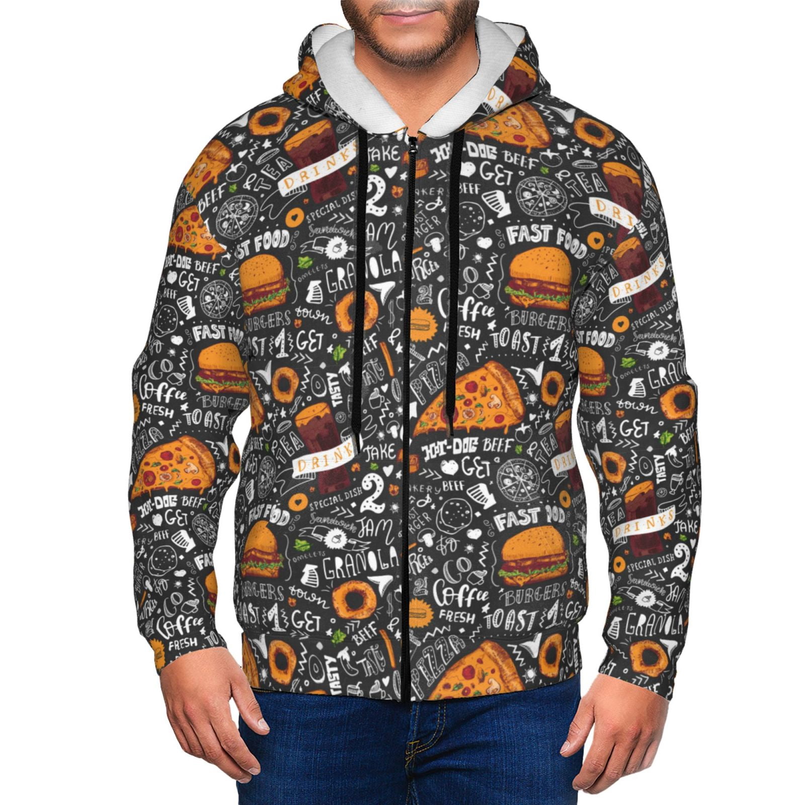 Kdxio Fastfood 1 Print Men Hoodies Casual Hoodies for Men with Zip ...