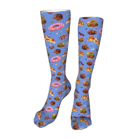 Kdxio Fastfoods Funny Silky Novelty Funky Long Knee High Socks Soft 3D Print Cosplay Crazy Stockings for Men Women