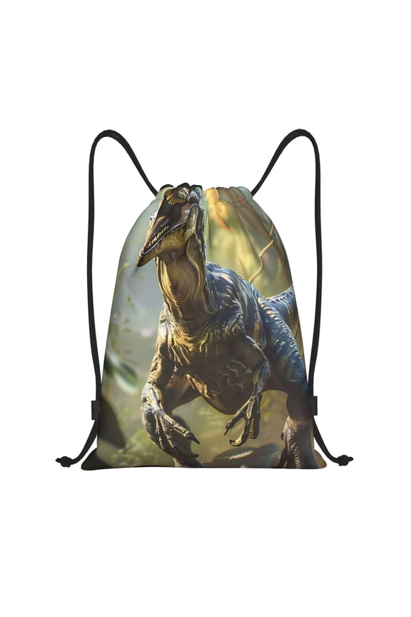 Ferocious Dinosaur Print Drawstring Backpack Bag,Waterproof Draw String Back Sack, Gym Drawstring Bags Swim Bag For Unisex