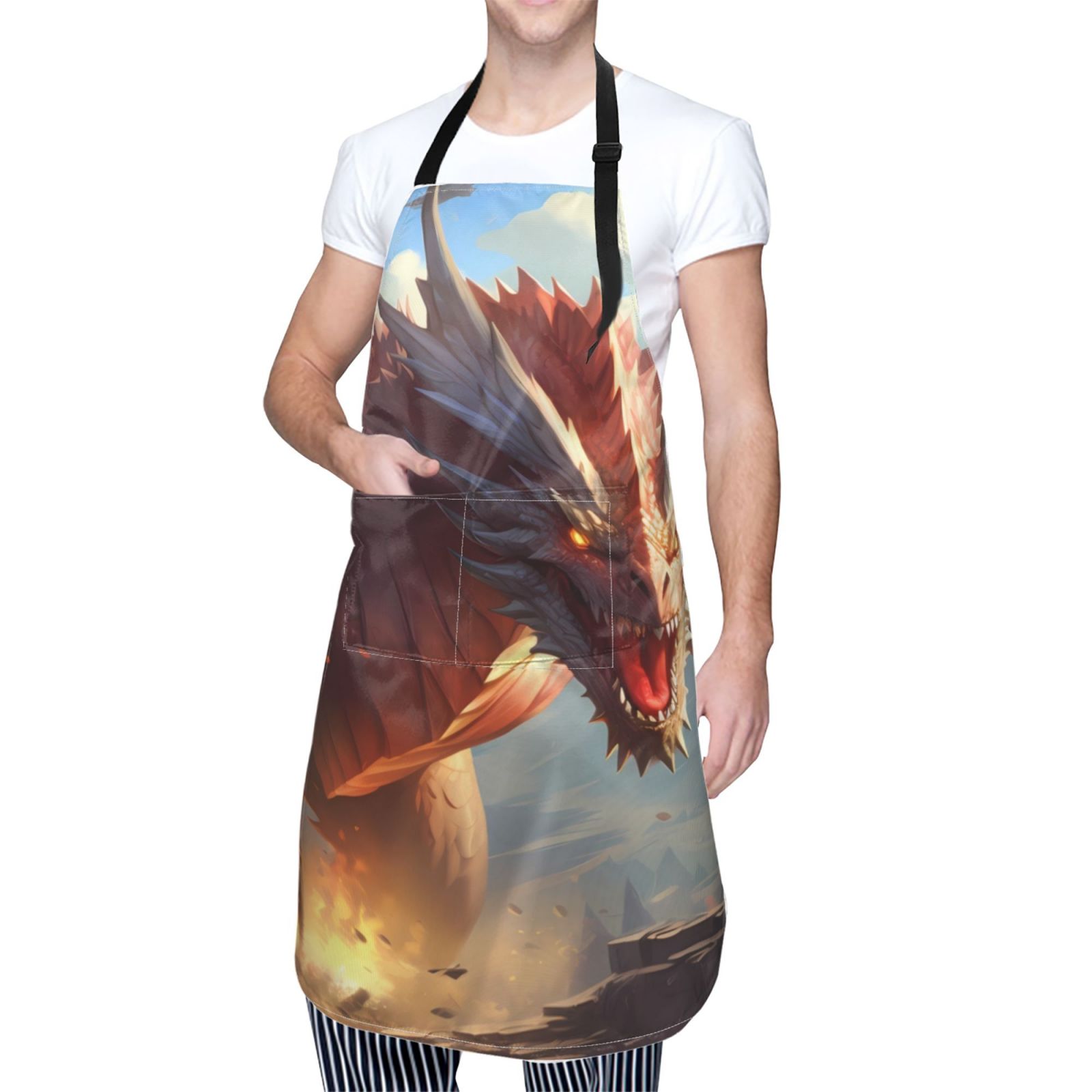 Kdxio Ferocious Dragon Fury Apron with Pockets Adjustable Kitchen Aprons for Men Women Waterproof Aprons for Cooking,Drawing,Crafting, Baking Household Cleaning