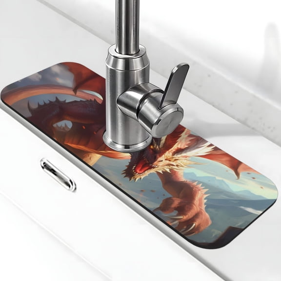 Kdxio Ferocious Dragon Fury Pattern Non-Slip Diatom Mud Faucet Drain Pad,Self Absorbent Mat for Kitchen Sink for Variety Kitchen & Bathroom Countertops