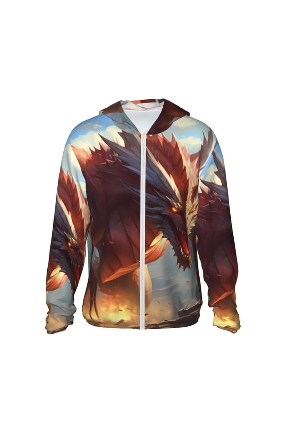 Ferocious Dragon Fury Print Women Men Sun Protection UPF 50+ Jackets Zip Up Long Sleeve Hoodie Hiking Lightweight with Pockets