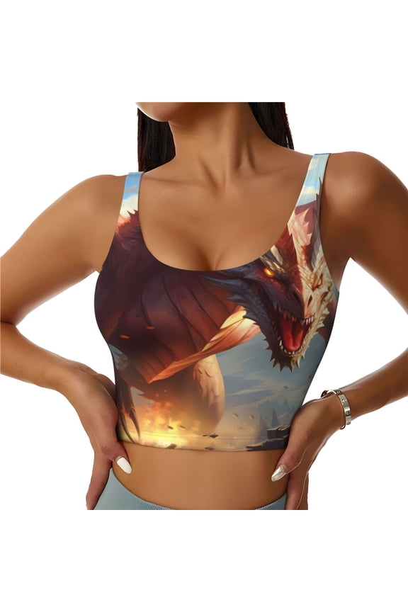 Ferocious Dragon Fury Print Workout Crop Tank Top for Women Racerback Yoga Tank Tops Athletic Sports Shirts Exercise Undershirts