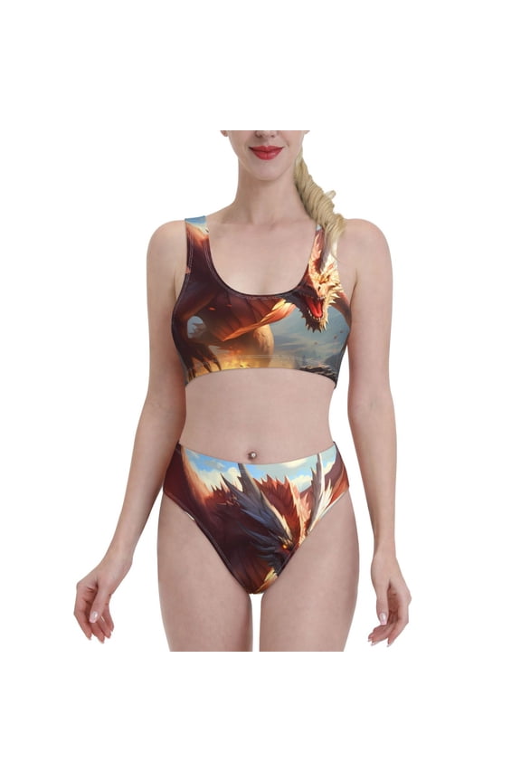 Ferocious Dragon Fury for Womens High Waisted Bikini Top Sports Style Two Piece Bathing Suits