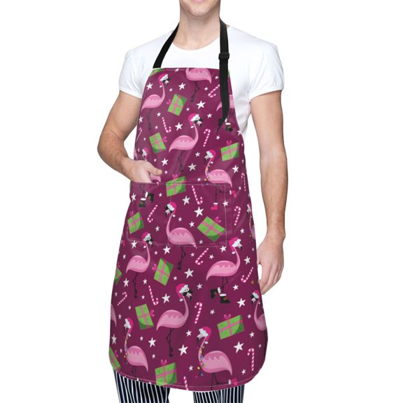 Kdxio Festive Flamingos Apron with Pockets Adjustable Kitchen Aprons for Men Women Waterproof Aprons for Cooking,Drawing,Crafting, Baking Household Cleaning