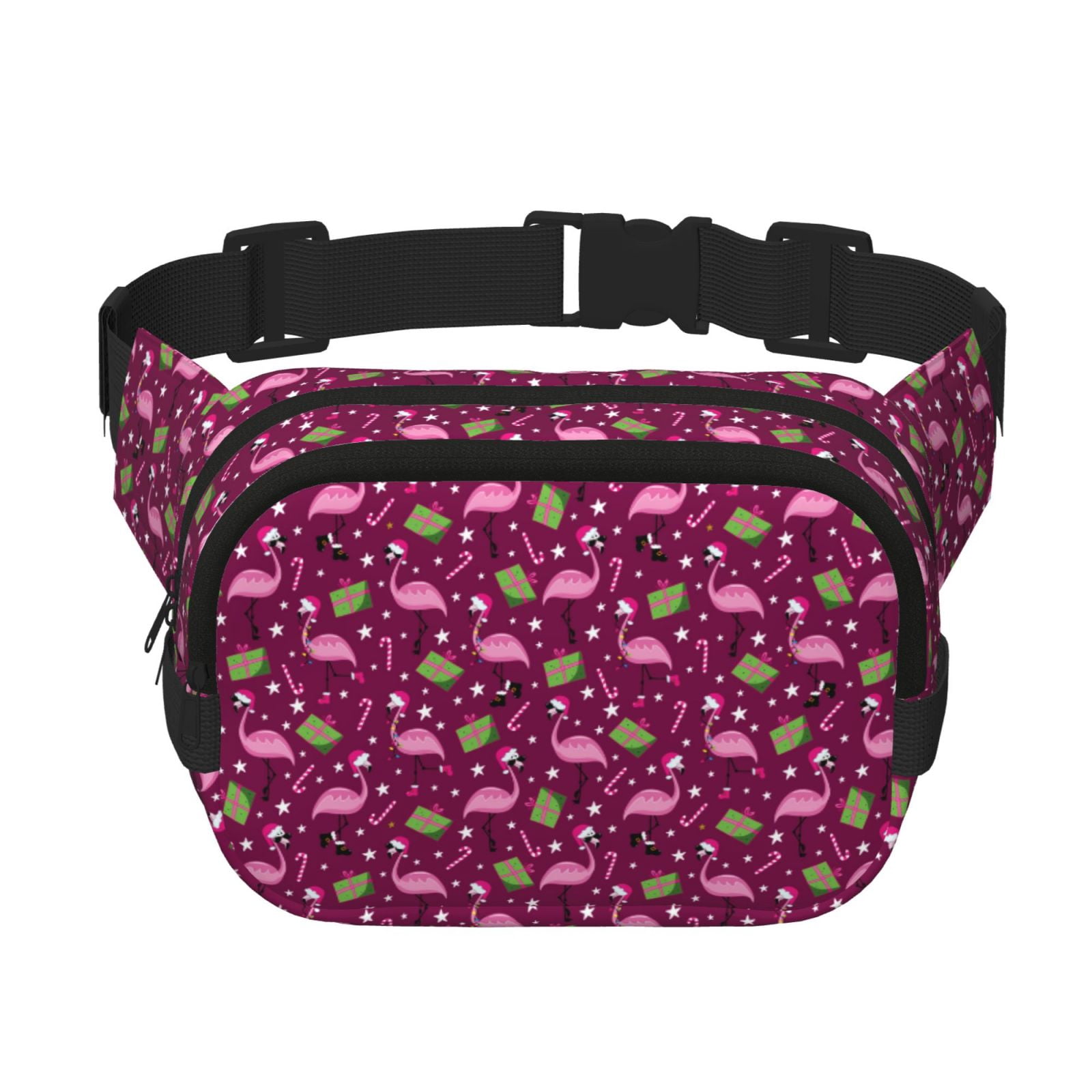 Kdxio Festive Flamingos Crossbody Double Layer Waist Bag Belt Bag for Unisex Fanny Pack Fashion Waist Packs for Hiking Running Shopping Traveling