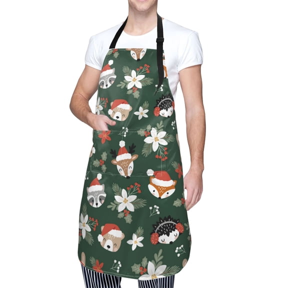 Kdxio Festive Forest Friends Apron with Pockets Adjustable Kitchen Aprons for Men Women Waterproof Aprons for Cooking,Drawing,Crafting, Baking Household Cleaning