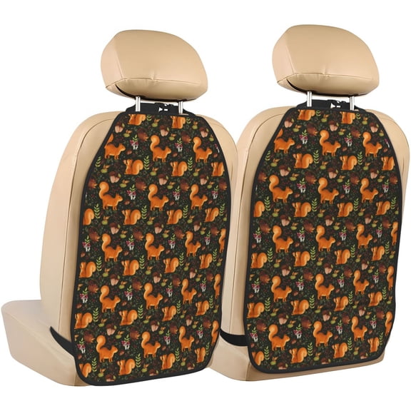 Kdxio Festive Squirrels Dark Forest Print 2 Pack Car Kick Mat Seat Cover Back Protector Mat with Pockets for Organizer Backseat Protector and Storage Anti Kick Pad for Vehicles