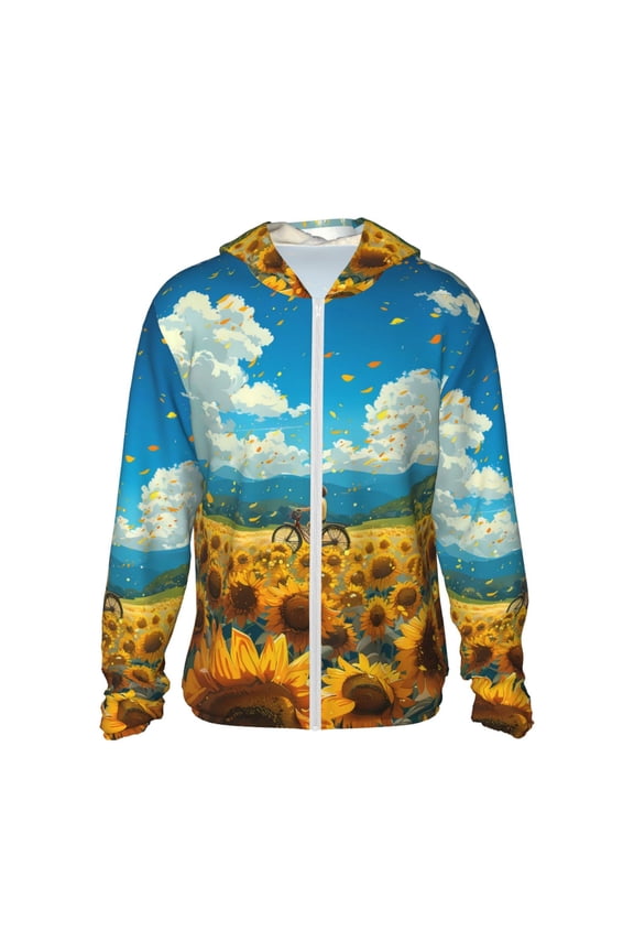 Field Bicycle Young Sunflower Print Women Men Sun Protection UPF 50+ Jackets Zip Up Long Sleeve Hoodie Hiking Lightweight with Pockets