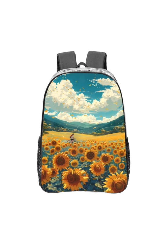 Field Style Bicycle Young Sunflower Clear Backpack, Transparent Bookbag for School for Women Men, Capacity Clear Bag for College, Travel
