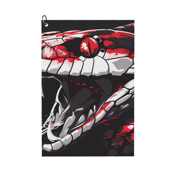 Kdxio Fierce Red Viper Graphic Art Pattern Golf Towel (24" X 16") with Carabiner Clip - The Convenient Golf Cleaning Towel