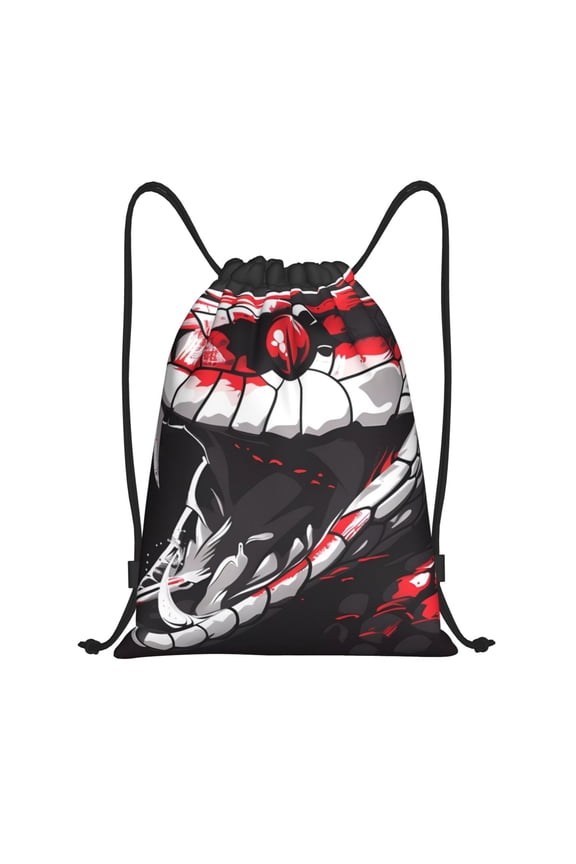 Fierce Red Viper Graphic Art Print Drawstring Backpack Bag,Waterproof Draw String Back Sack, Gym Drawstring Bags Swim Bag For Unisex
