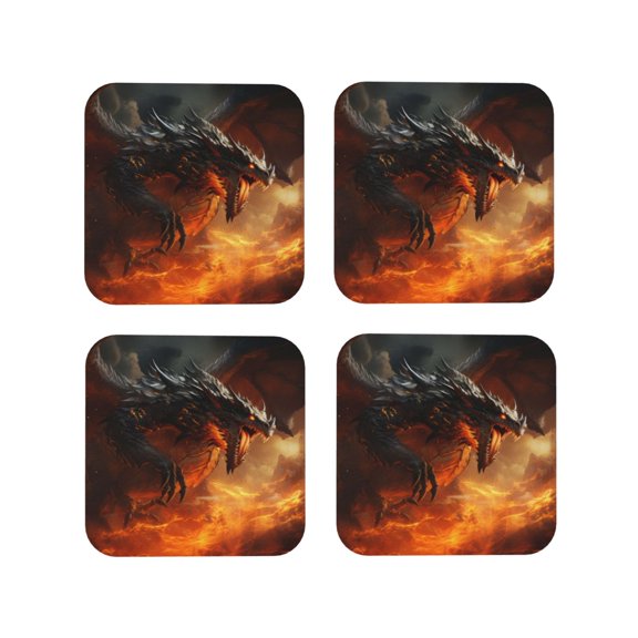 Kdxio Fiery Dragon Of Chaos Funny Coasters,4 Pcs Leather Coasters,Housewarming Gifts,Protect Furniture from Water Marks Scratch and Damage