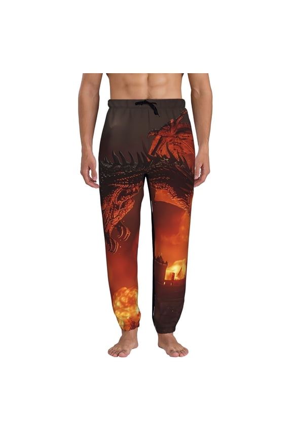 Fiery Dragons Castle Attack Pattern Joggers,Sweatpants for Men with Pockets-Medium