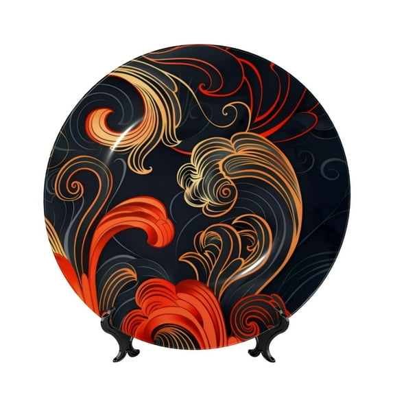 Kdxio Fiery Floral Pattern Bone China Decorative Plate Ceramic Decorative Plate for Home Office Wall Stand Decorative Plates for Home Bedroom-7in