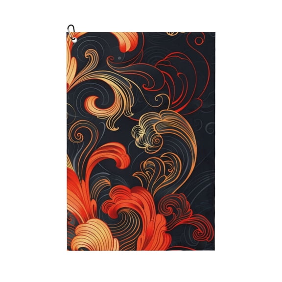 Kdxio Fiery Floral Pattern Pattern Golf Towel (24" X 16") with Carabiner Clip - The Convenient Golf Cleaning Towel