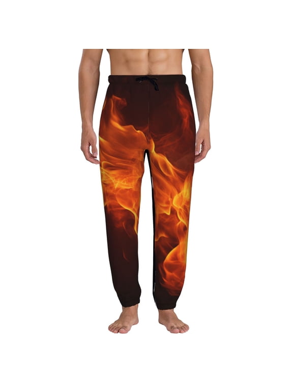Fiery Orange Flames Energy Pattern Joggers,Sweatpants for Men with Pockets-X-Large