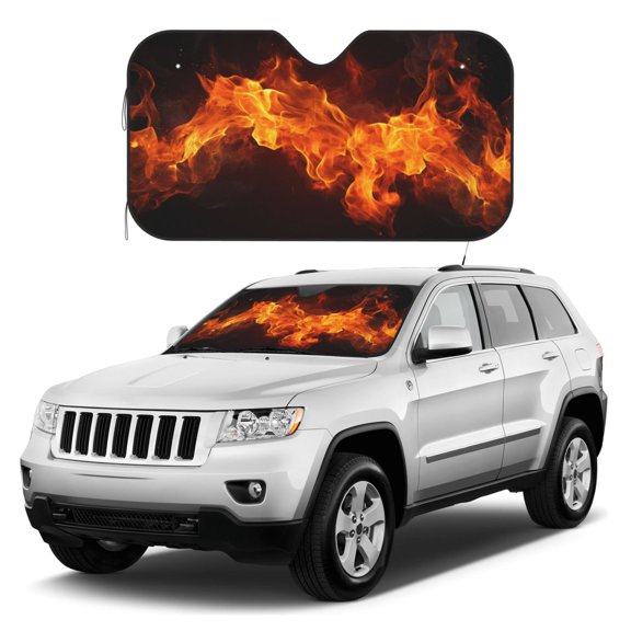Kdxio Fiery Orange Flames Energy Print Windshield Sun Shade, Foldable Sun Blocker for Car,Truck,SUV Automotive Interior Sun Protection,Reflective Shade for Front Windshield(Small)