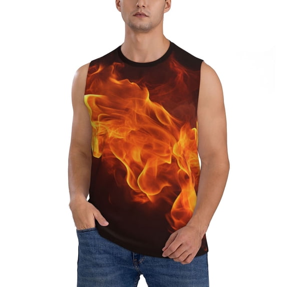 Kdxio Fiery Orange Flames Energy for Men's Muscle T-shirt,Sleeveless for Workout Running Athletic Gym Lounge Casual