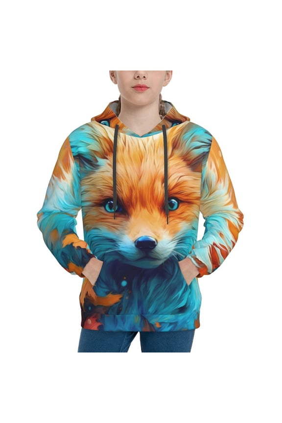 Fiery Red Maple Leaf Fox Pattern Boys Athletic Unisex Boys Girls Hoodie with Pocket Sweatshirts-Medium