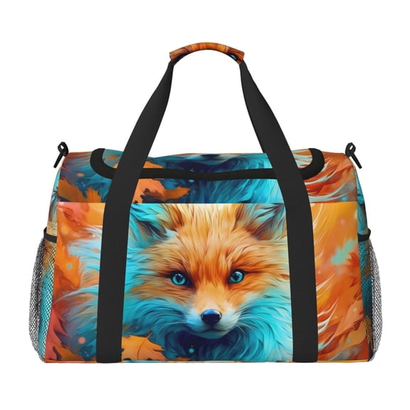 Kdxio Fiery Red Maple Leaf Fox Travel Duffel Bag Gym Bag Weekender Travel Bag Gym Bag for Women &Men Airplane Travel Essentials for Flying
