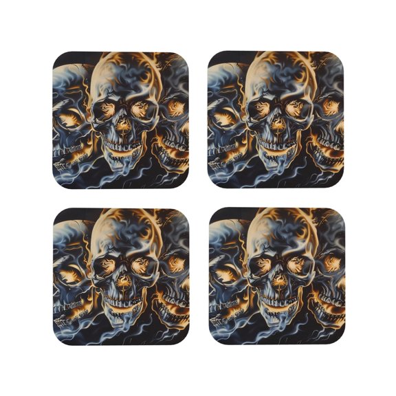 Kdxio Fiery Skull Trio Funny Coasters,4 Pcs Leather Coasters,Housewarming Gifts,Protect Furniture from Water Marks Scratch and Damage