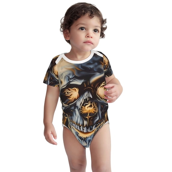 Kdxio Fiery Skull Trio Pattern Unisex Baby Cotton Short Sleeve Bodysuits-3 Months