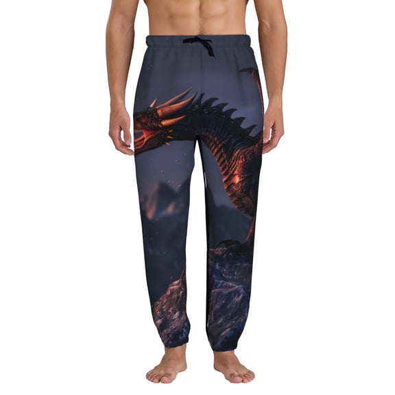 Kdxio Fire Breathing Dragon Twilight Pattern Joggers,Sweatpants for Men with Pockets-Small
