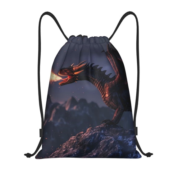 Kdxio Fire Breathing Dragon Twilight Print Drawstring Backpack Bag,Waterproof Draw String Back Sack, Gym Drawstring Bags Swim Bag For Unisex