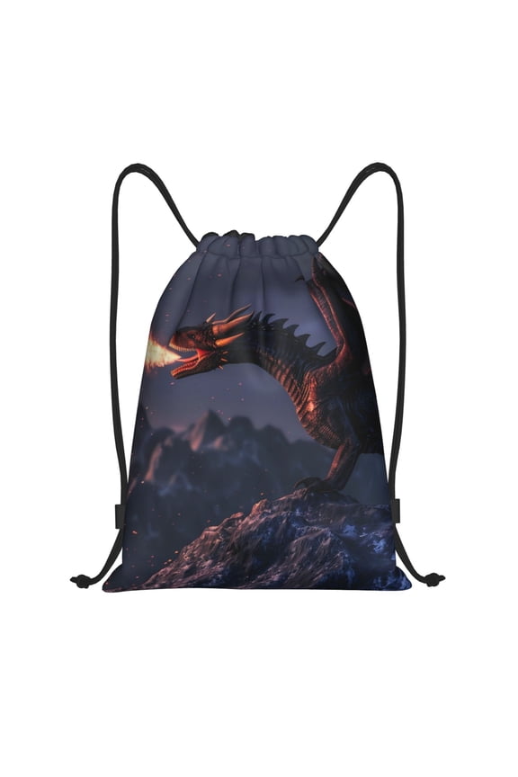 Fire Breathing Dragon Twilight Print Drawstring Backpack Bag,Waterproof Draw String Back Sack, Gym Drawstring Bags Swim Bag For Unisex