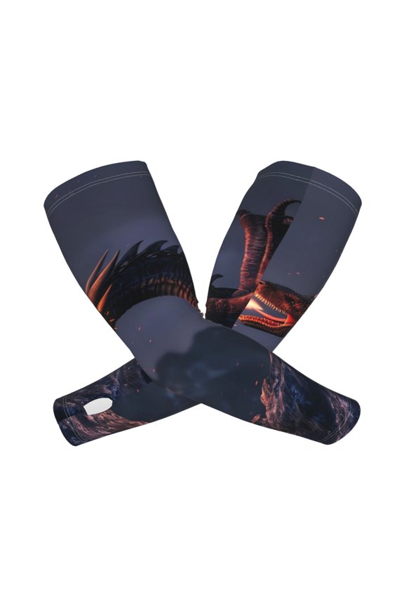 Fire Breathing Dragon Twilight Print UV Sun Protection Arm Sleeves - Tattoo Cover Up - Basketball Arm Sleeve UPF 50 Cooling for Men Women