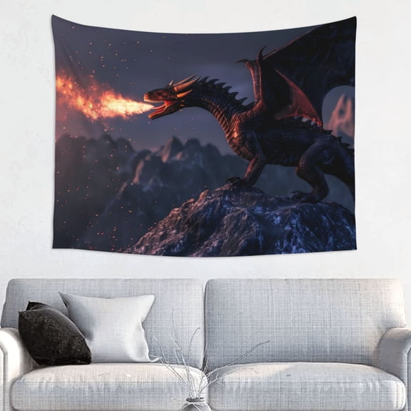 Kdxio Fire Breathing Dragon Twilight Wall Hanging Tapestries Banner For Bedroom College Dorm Home Living Room Party Decor 29X37 In