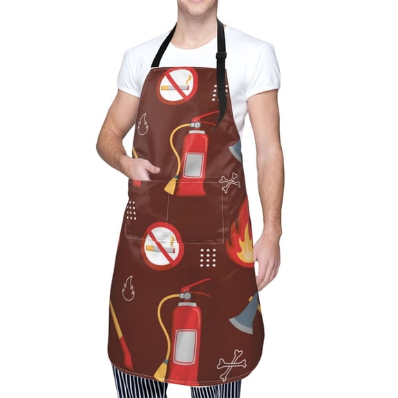 Kdxio Fire Extinguisher Apron with Pockets Adjustable Kitchen Aprons for Men Women Waterproof Aprons for Cooking,Drawing,Crafting, Baking Household Cleaning