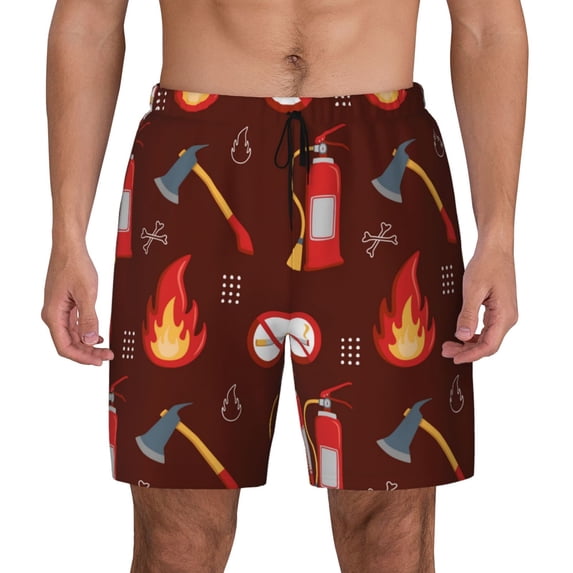Kdxio Fire Extinguisher Print Men'S Swim Trunks With Compression Liner 7 Inch Inseam Quick Dry Swim Shorts