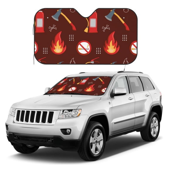 Kdxio Fire Extinguisher Print Windshield Sun Shade, Foldable Sun Blocker for Car,Truck,SUV Automotive Interior Sun Protection,Reflective Shade for Front Windshield(Small)